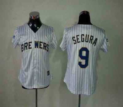 Brewers #9 Jean Segura White(Blue Strip) Women's Fashion Stitched MLB Jersey