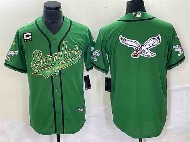 Men's Philadelphia Eagles Green Gold Team Big Logo With 3-star C Patch Cool Base Stitched Baseball Jersey