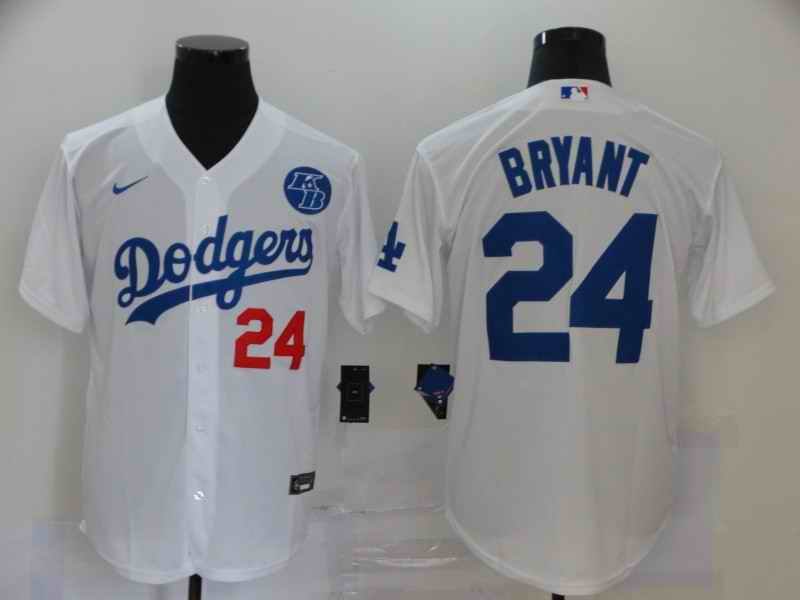 Men's Los Angeles Dodgers #24 Kobe Bryant White KB Patch Cool Base Stitched Jersey