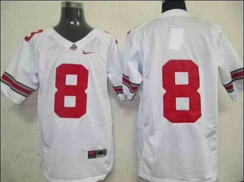 Buckeyes #8 White Stitched NCAA Jersey