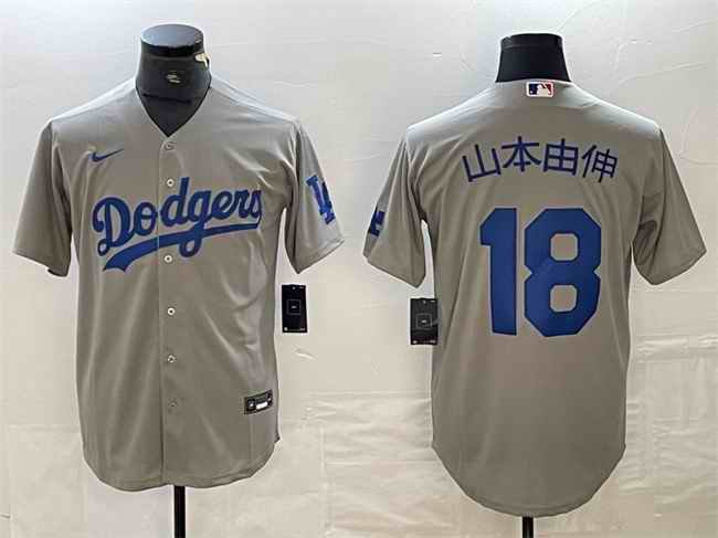 Men's Los Angeles Dodgers #18 ?''' Grey Cool Base With Patch Stitched Baseball Jersey