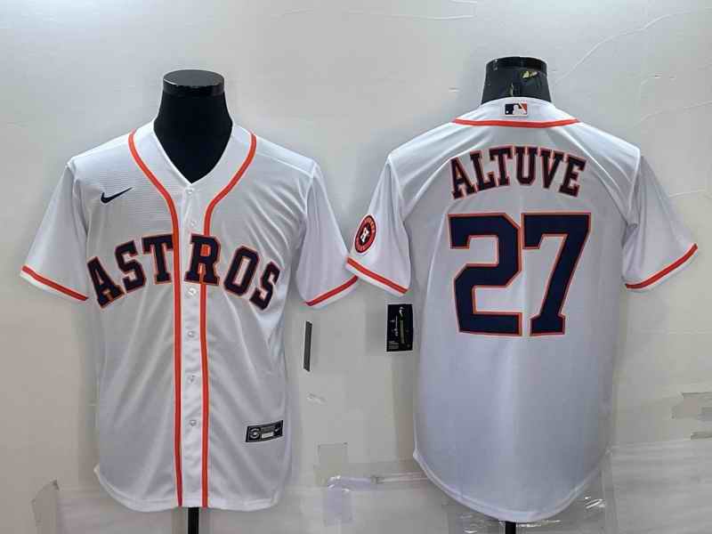 Men's Houston Astros #27 Jose Altuve White With Patch Cool Base Stitched Jersey