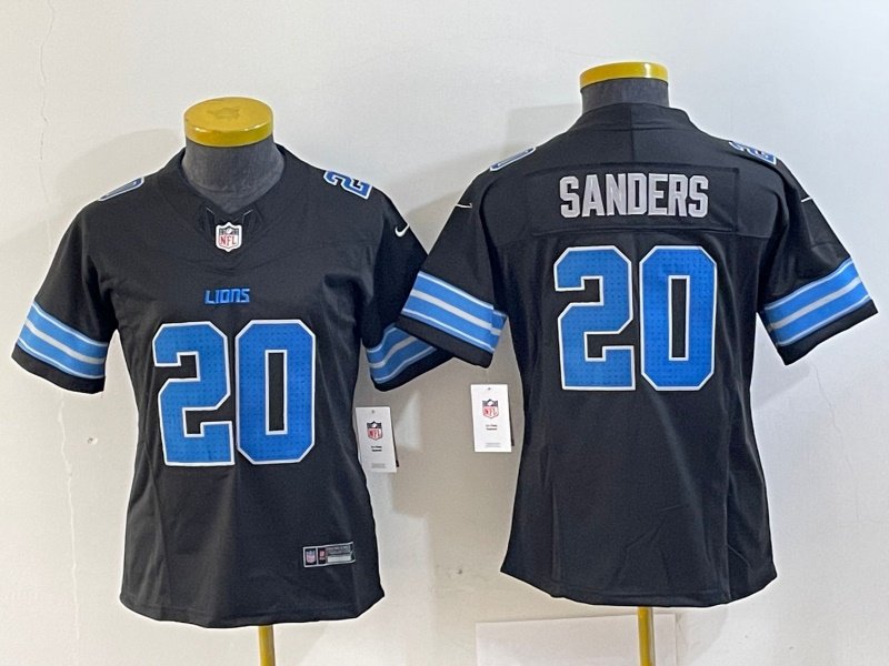 Women's Detroit Lions #20 Barry Sanders Black 2024 F.U.S.E. 2nd Alternate Vapor Limited Stitched Jersey(Run Smaller)