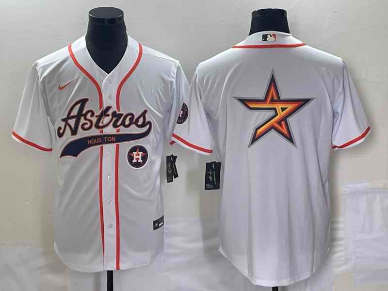 Men's Houston Astros White Team Big Logo With Patch Cool Base Stitched Baseball Jersey