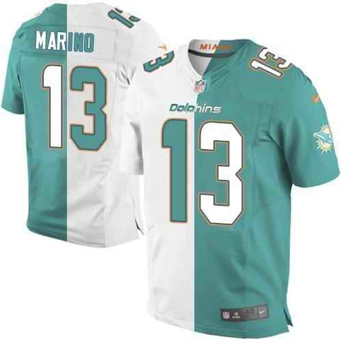 Nike Dolphins #13 Dan Marino Aqua Green/White Men's Stitched NFL Elite Split Jersey