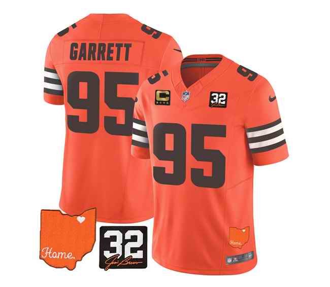 Men's Cleveland Browns #95 Myles Garrett Orange 2023 F.U.S.E. With Jim Brown Memorial Patch And 4-Star C Patch Vapor Untouchable Limited Stitched Jersey