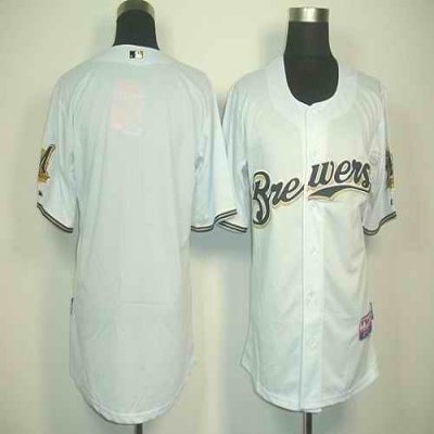 Brewers Blank White Cool Base Stitched MLB Jersey