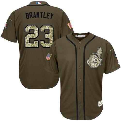 Indians #23 Michael Brantley Green Salute to Service Stitched MLB Jersey