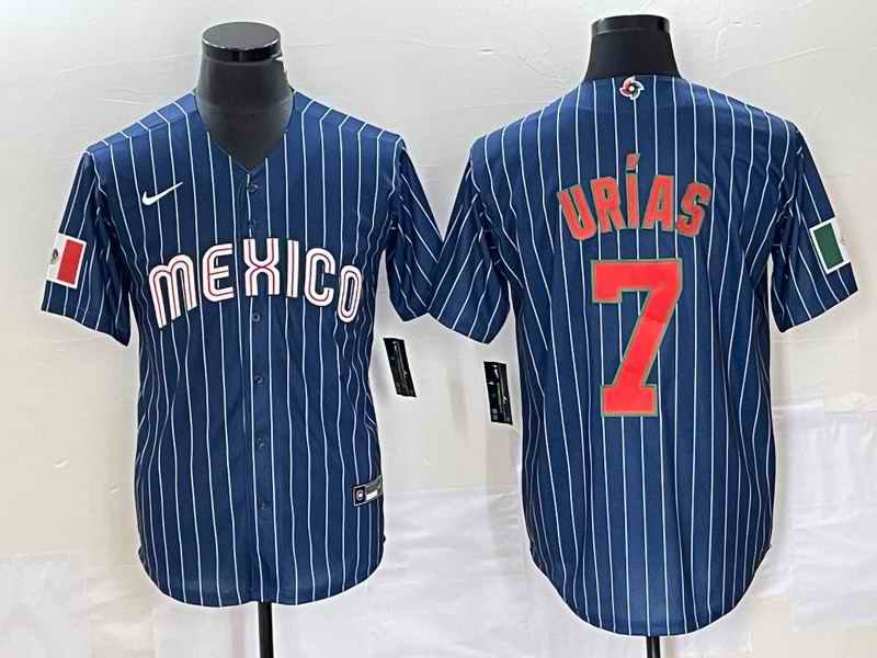 Men's Mexico Baseball #7 Julio Ur'as 2023 Navy World Baseball Classic Stitched Jersey