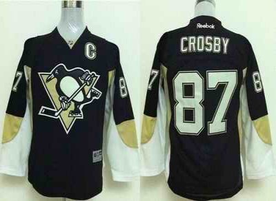 Penguins #87 Sidney Crosby Stitched Black Youth NHL Jersey