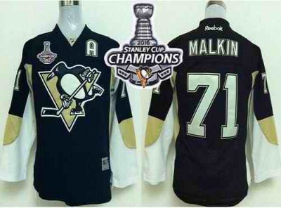 Penguins #71 Evgeni Malkin Black 2016 Stanley Cup Champions Stitched Youth NHL Jersey