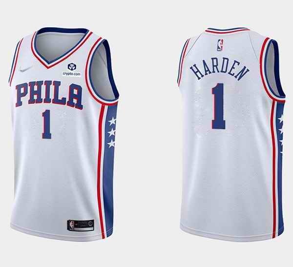 Men's Philadelphia 76ers #1 James Harden White 75th Anniversary Association Edition Swingman Stitched Jersey