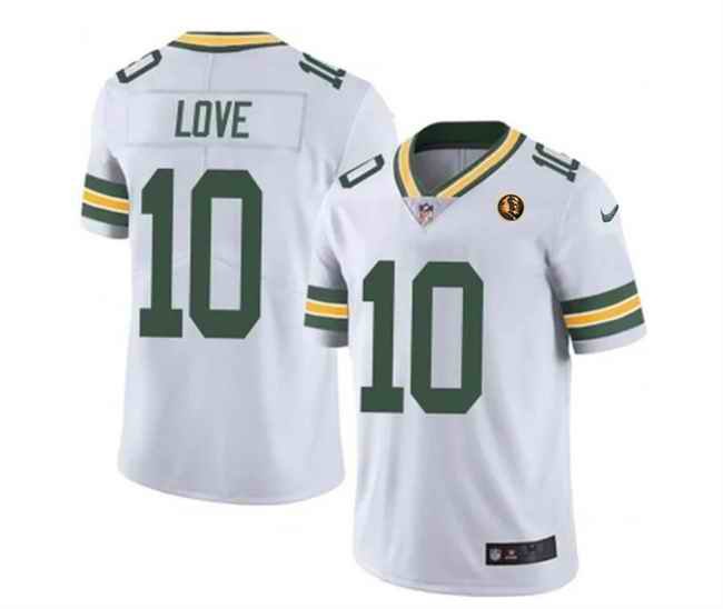 Men's Green Bay Packers #10 Jordan Love White With John Madden Patch Vapor Limited Stitched Football Jersey