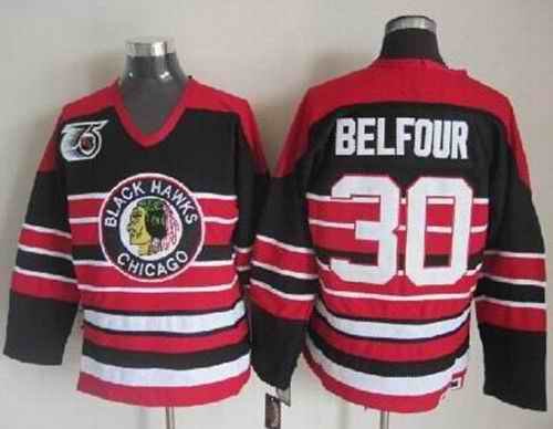 Blackhawks #30 ED Belfour Red/Black 75TH CCM Stitched NHL Jersey