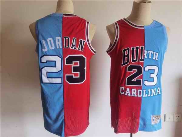 Men's Chicago Bulls/North Carolina #23 Michael Jordan White/Blue Split Throwback Stitched Jersey