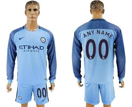 Manchester City Personalized Home Long Sleeves Soccer Club Jersey