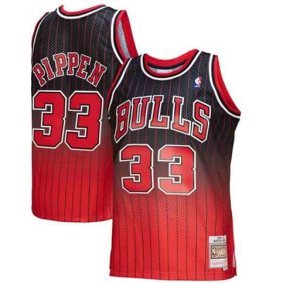 Men's Chicago Bulls #33 Scottie Pippen Red/Balck Mitchell & Ness Throwback Stitched Jersey