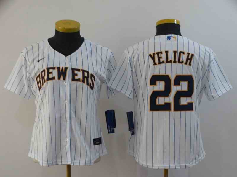 Women's Milwaukee Brewers #22 Christian Yelich White Cool Base Stitched MLB Jersey(Run Small)