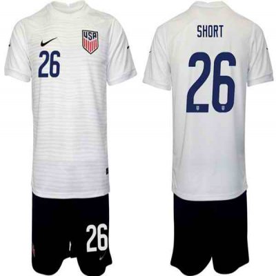 Men's United States #26 Short White Home Soccer Jersey Suit