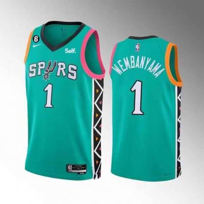 Men's San Antonio Spurs #1 Victor Wembanyama Teal 2022/23 City Edition Swingman With NO.6 Patch Stitched Basketball Jersey