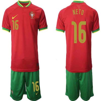 Men's Portugal #16 Neto Red Home Soccer Jersey Suit