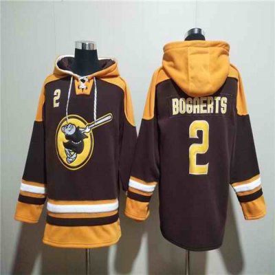 Men's San Diego Padres #2 Xander Bogaerts Brown/Gold Ageless Must-Have Lace-Up Pullover Hoodie