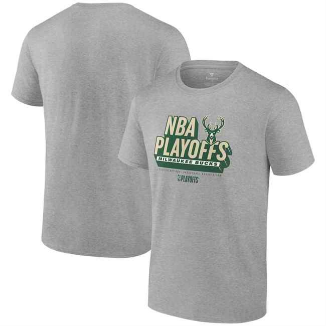 Men's Milwaukee Bucks Heather Gray 2024 Playoffs Defensive Stance T-Shirt