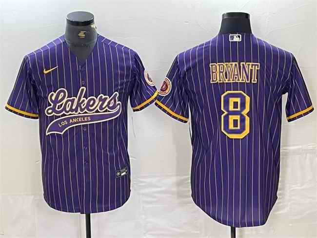 Men's Los Angeles Lakers #8 Kobe Bryant Purple Cool Base Stitched Baseball Jersey