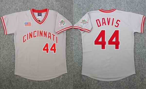 Men's Cincinnati Reds #44 Eric Davis Gray 1990 World Series Stitched Jersey