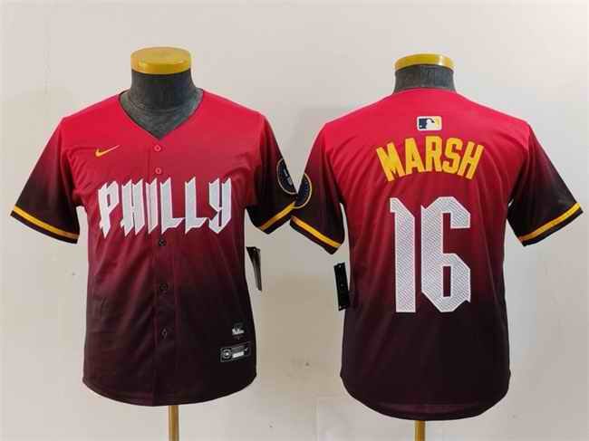 Youth Philadelphia Phillies #16 Brandon Marsh Red 2024 City Connect Limited Stitched Baseball Jersey