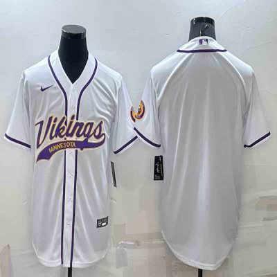 Men's Minnesota Vikings Blank White With Patch Cool Base Stitched Baseball Jersey