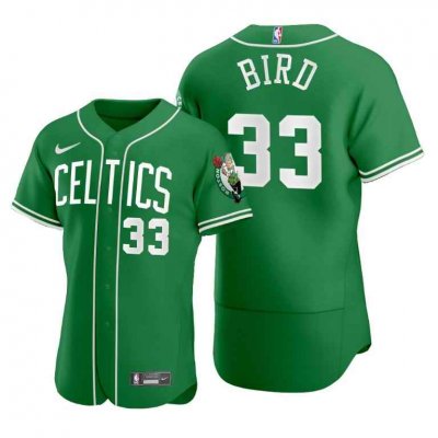 Men's  Boston Celtics #33 Larry Bird 2020 Green NBA X MLB Crossover Edition Stitched Jersey