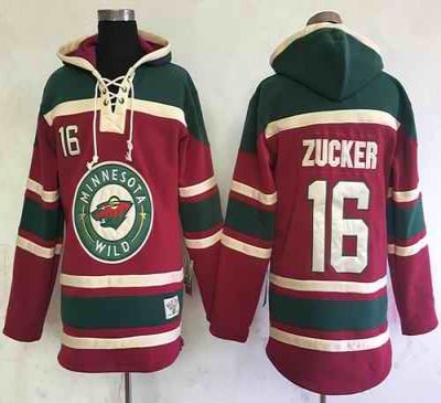 Wild #16 Jason Zucker Red Sawyer Hooded Sweatshirt Stitched NHL Jersey