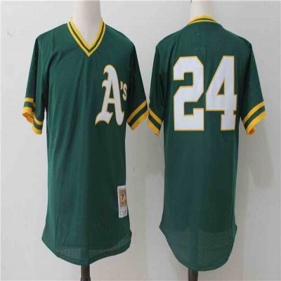 Men's Oakland Athletics #24 Rickey Henderson Mitchell & Ness Green 1991 Cooperstown Mesh Batting Practice Stitched MLB Jersey