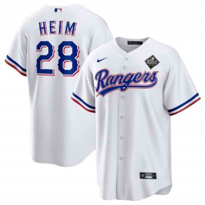 Men's Texas Rangers #28 Jonah Heim 2023 White World Series Stitched Baseball  Jersey