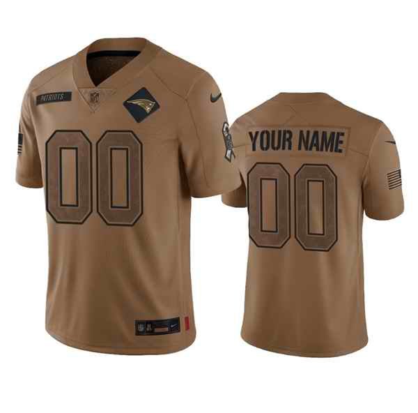 Men's New England Patriots Active Player Custom 2023 Brown Salute To Setvice Limited Stitched Football Jersey