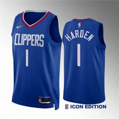 Men's Los Angeles Clippers #1 James Harden Blue Icon Edition Stitched Jersey