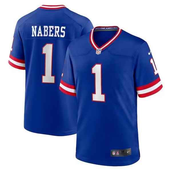 Men's New York Giants #1 Malik Nabers Royal Classic Football Stitched Game Jersey