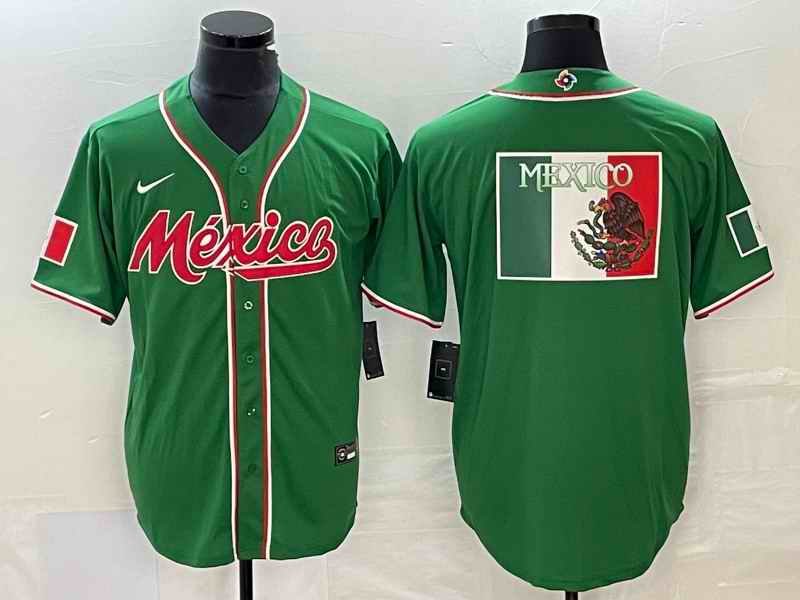 Men's Mexico Baseball Green 2023 World Baseball Classic Team Big Logo Stitched Jersey