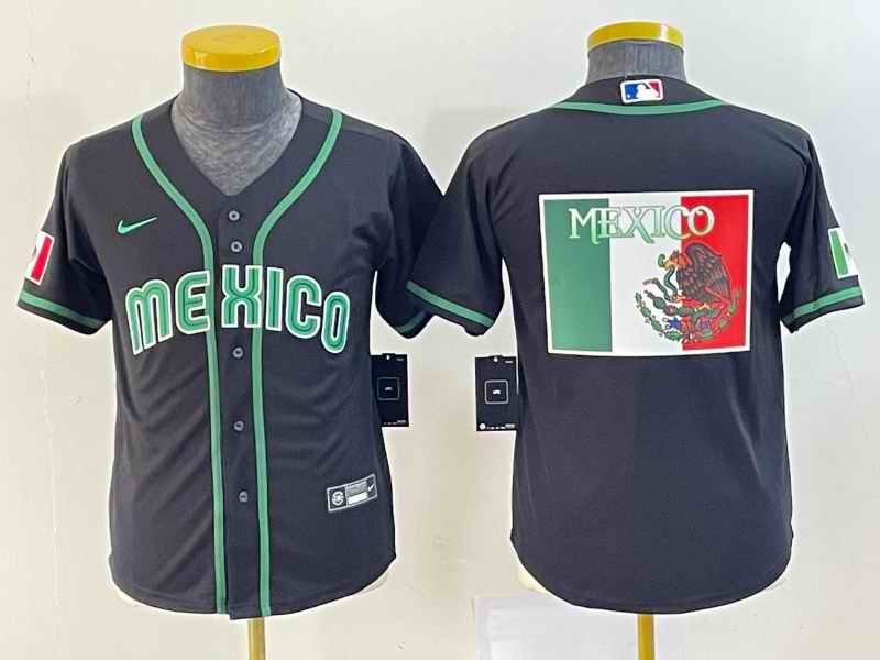 Youth Mexico Baseball 2023 Black Big Logo World Baseball Classic Stitched Jersey