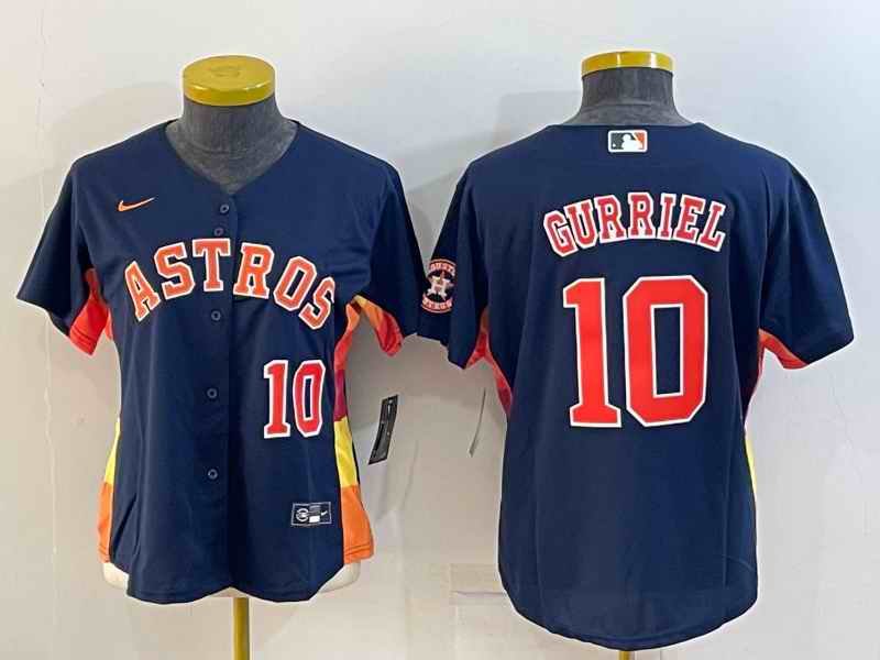 Women's Houston Astros #10 Yuli Gurriel Navy With Patch Cool Base Stitched Baseball Jersey(Run Small)