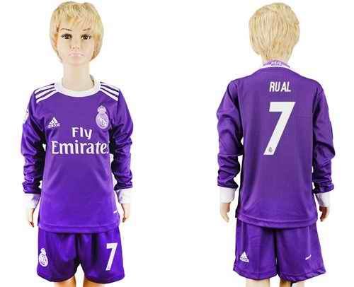 Real Madrid #7 Rual Away Long Sleeves Kid Soccer Club Jersey