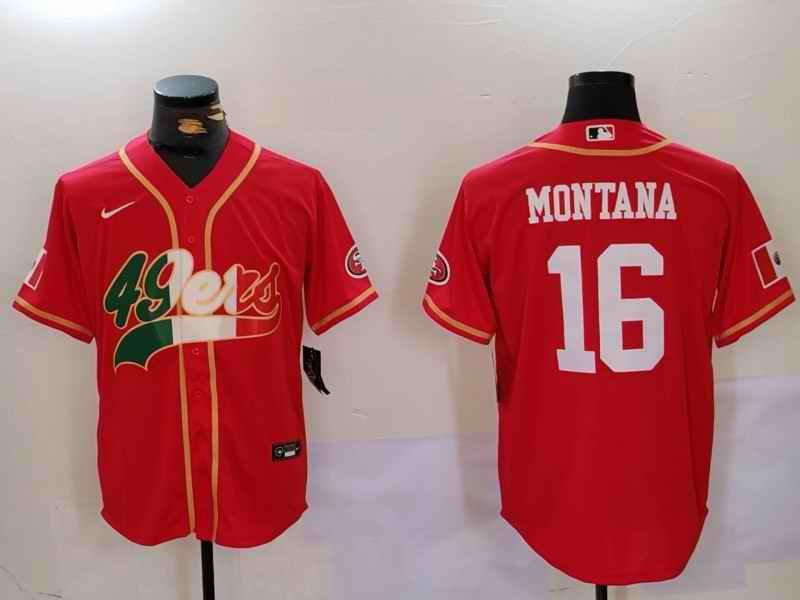 Men's San Francisco 49ers #16 Joe Montana Red Mexico With Patch Stitched Baseball Jersey