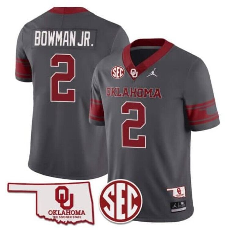 Men's Oklahoma Sooners #2 Billy Bowman Jr. Charcoal 2024 F.U.S.E SEC Patch Stitched Jersey