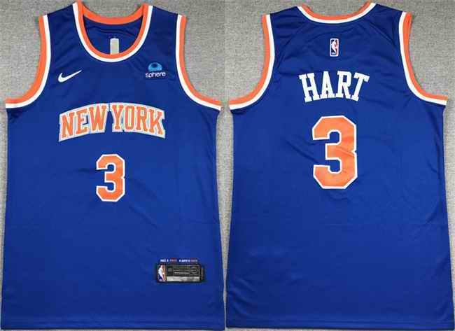 Men's New Yok Knicks #3 Josh Hart Blue Stitched Basketball Jersey