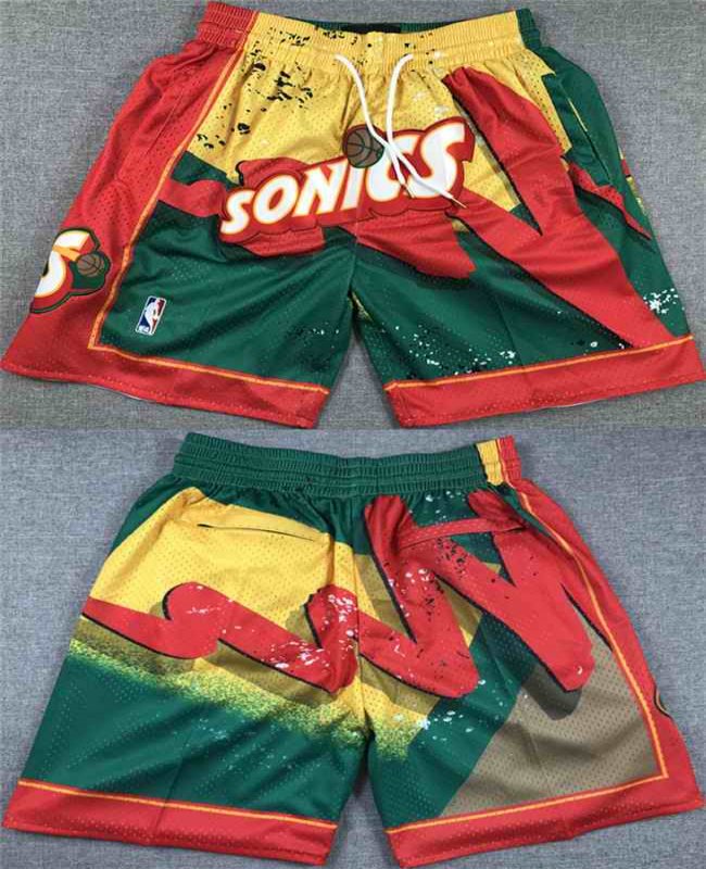 Men's Oklahoma City Thunder Green/Yellow/Red SuperSonics Shorts (Run Small)