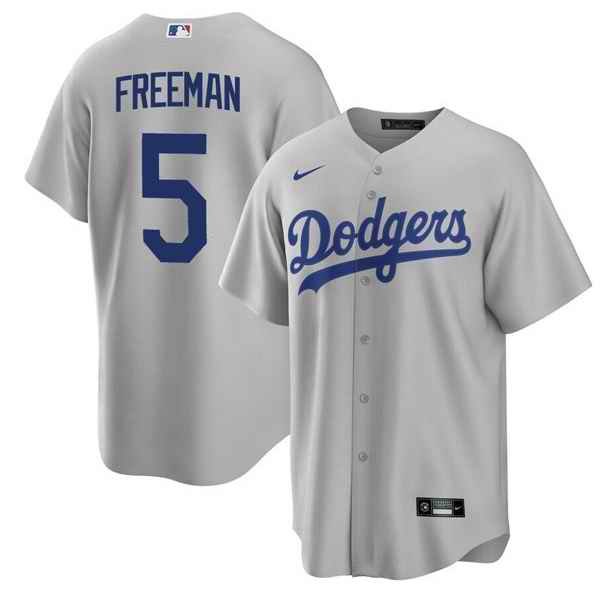 Men's Los Angeles Dodgers #5 Freddie Freeman Grey Cool Base Stitched Baseball Jersey