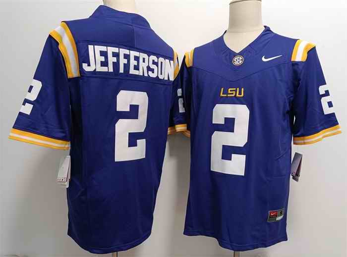 Men's LSU Tigers #2 Justin Jefferson F.U.S.E Purple Stitched Jersey