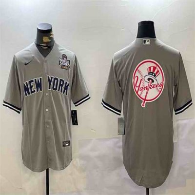 Men's New York Yankees Grey Team Big Logo 2024 World Series Cool Base Stitched Baseball Jersey