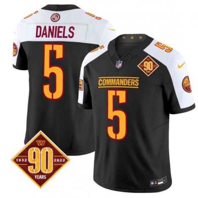 Men's Washington Commanders #5 Jayden Daniels Black/White 2024 F.U.S.E. 90th Anniversary Vapor Limited Stitched Football Jersey